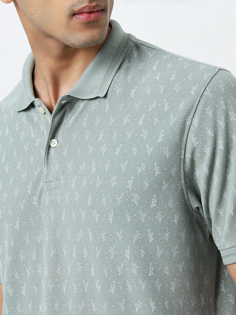 WES Casuals Sage Printed Relaxed-Fit Polo T-Shirt