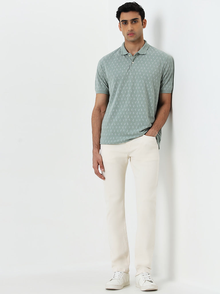 WES Casuals Sage Printed Relaxed-Fit Polo T-Shirt