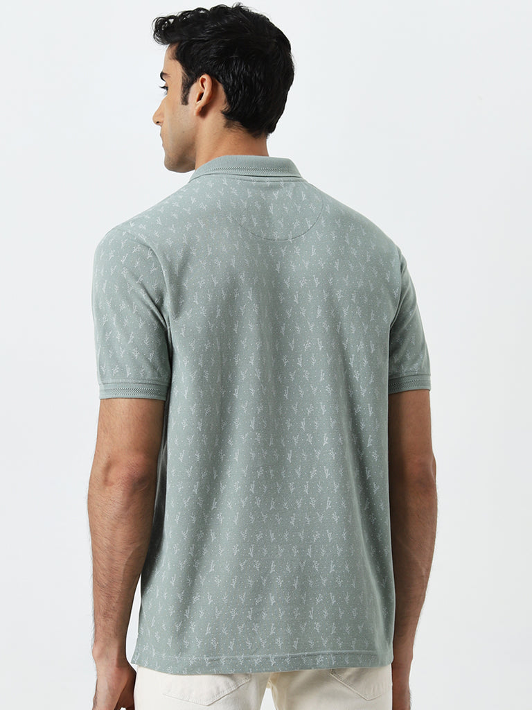 WES Casuals Sage Printed Relaxed-Fit Polo T-Shirt