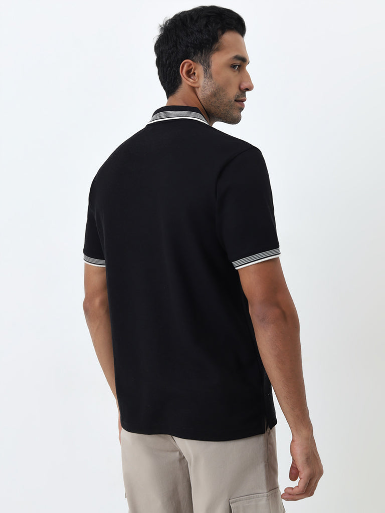 WES Casuals Black Relaxed-Fit Polo T-Shirt