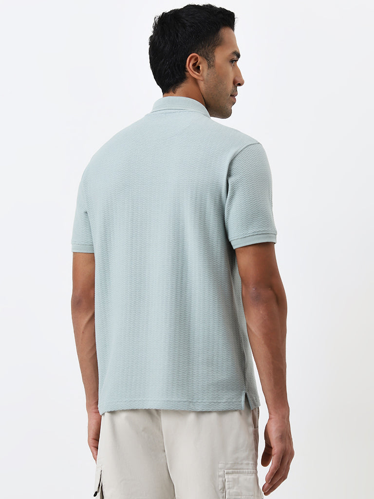 WES Casuals Sage Self-Textured Relaxed-Fit Polo T-Shirt