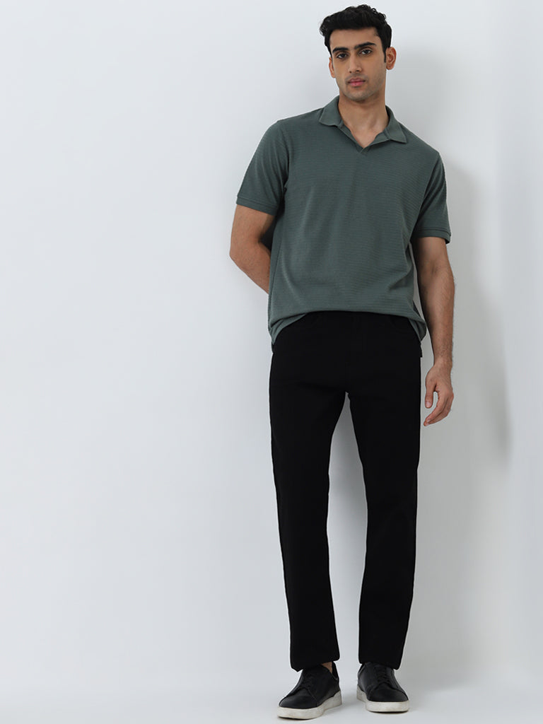 WES Casuals Olive Textured Relaxed-Fit Polo T-Shirt