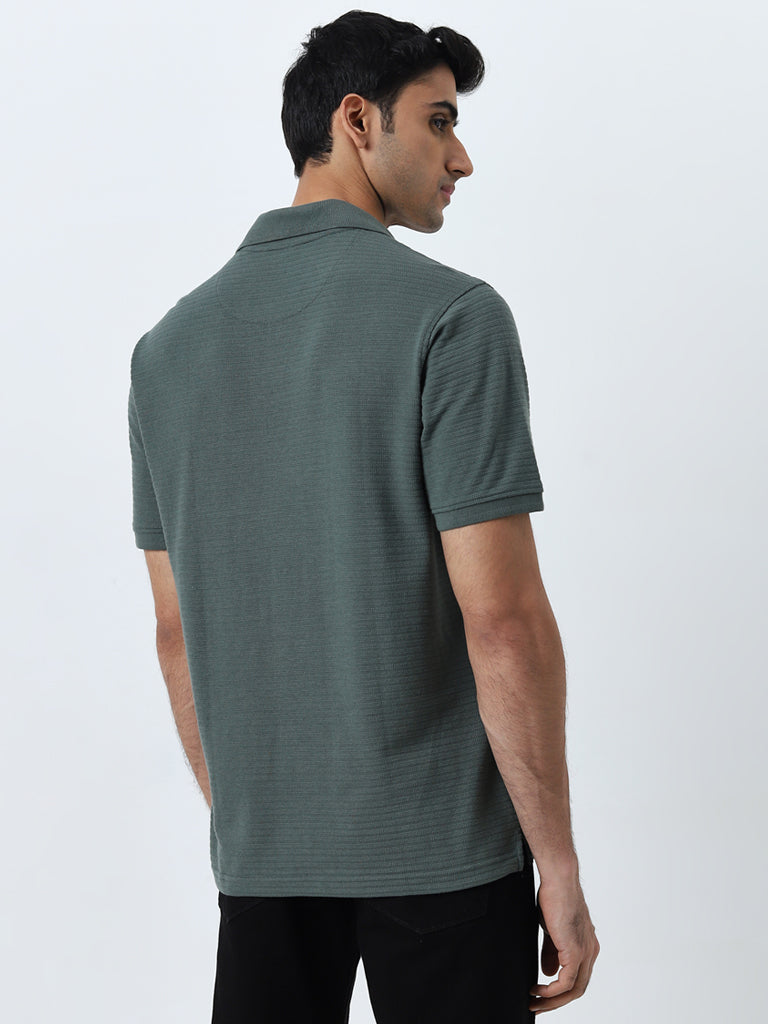 WES Casuals Olive Textured Relaxed-Fit Polo T-Shirt