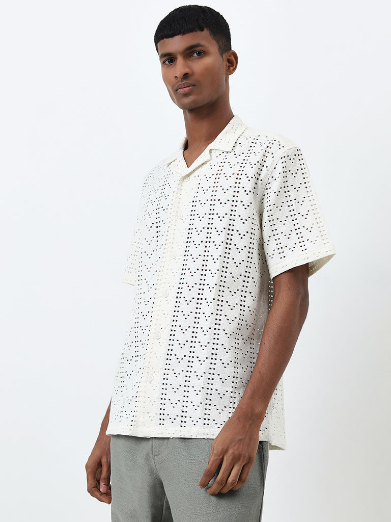 ETA Off-White Cut-Out Design Relaxed-Fit Cotton Blend Shirt