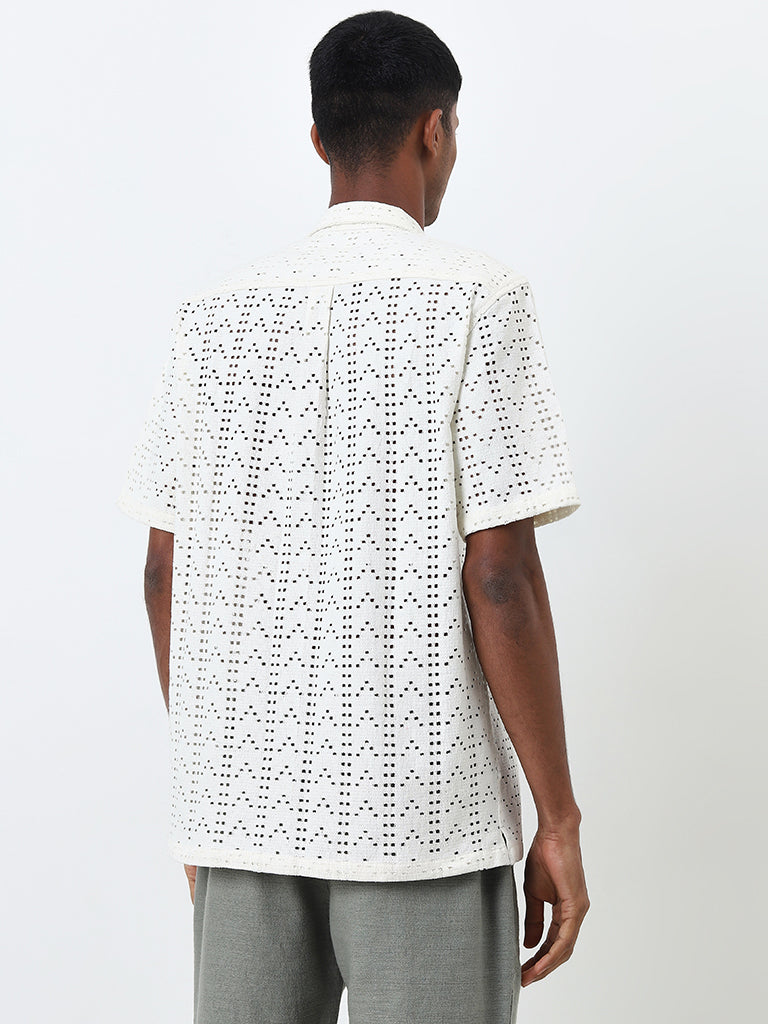 ETA Off-White Cut-Out Design Relaxed-Fit Cotton Blend Shirt