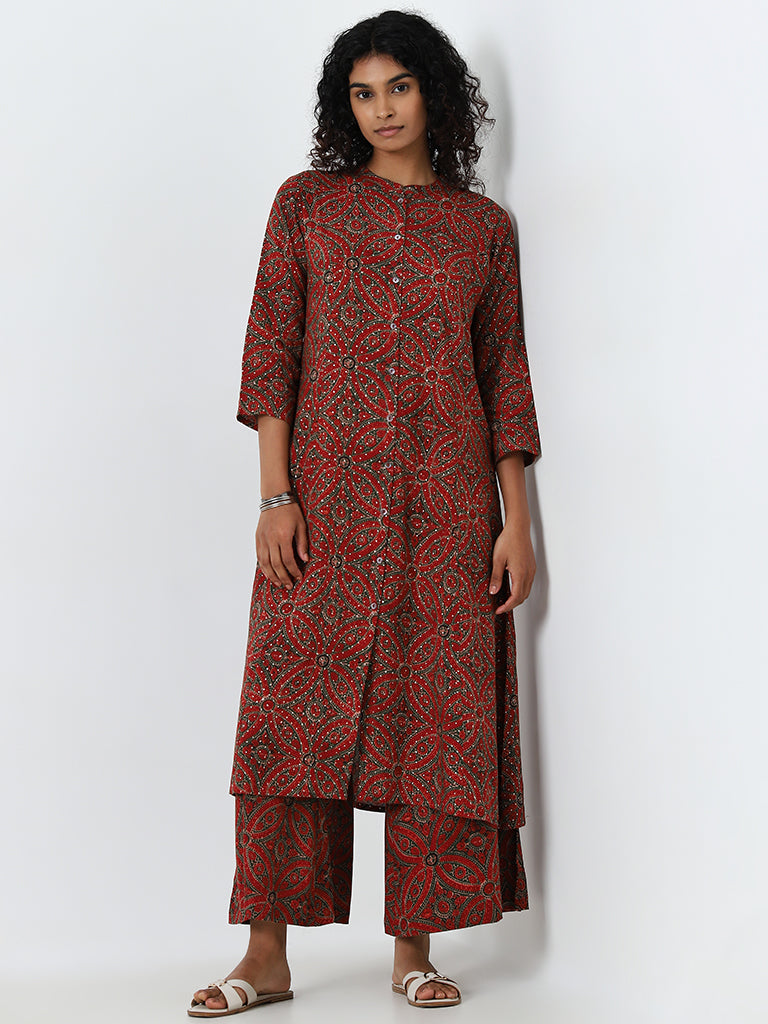 Utsa Maroon Printed A-Line Kurta