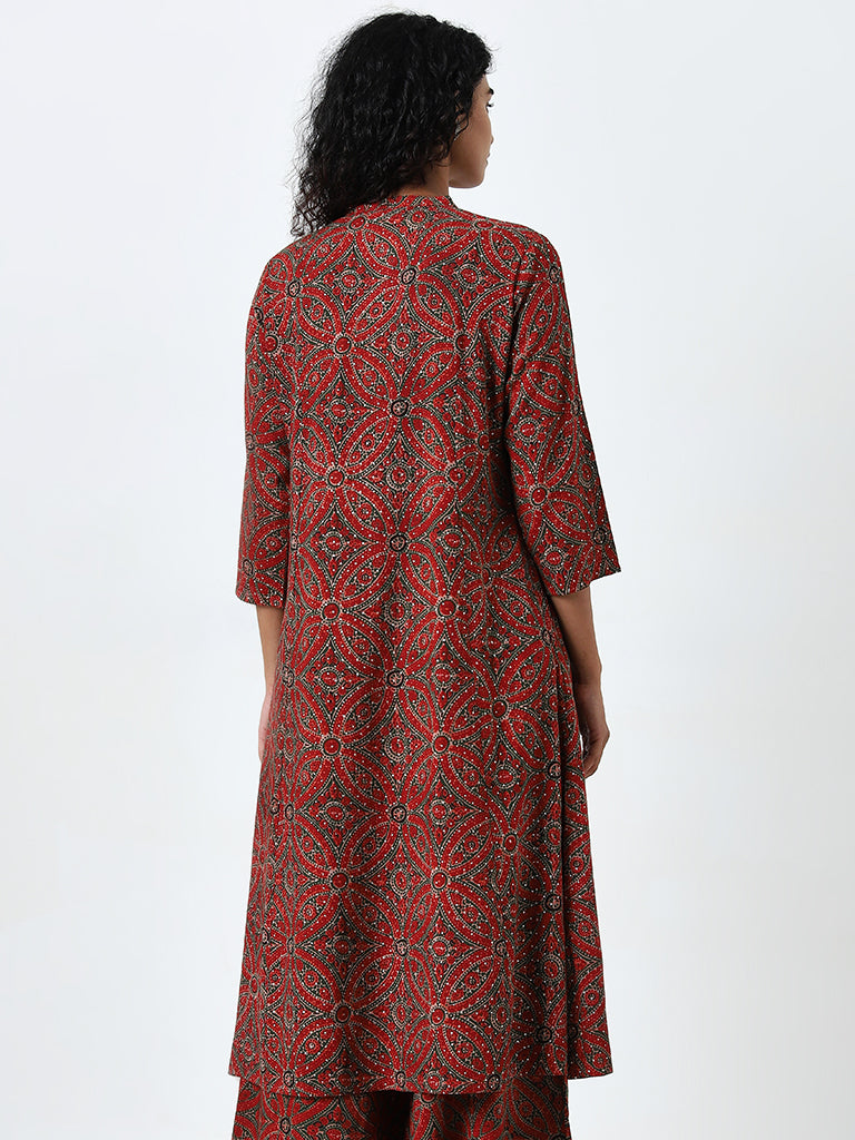 Utsa Maroon Printed A-Line Kurta