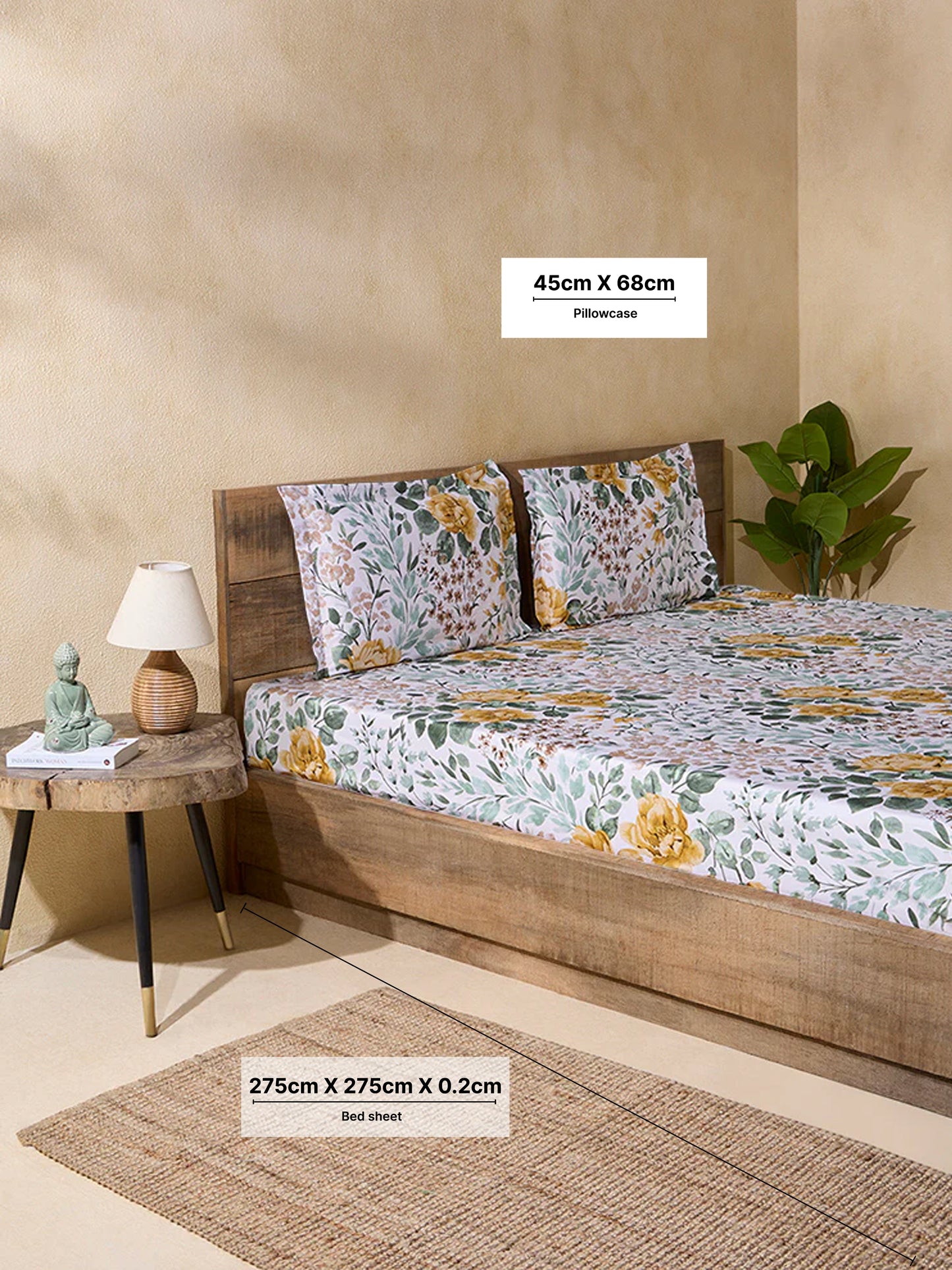 Westside Home Yellow Foliage King Bed Flat Sheet and Pillowcase Set