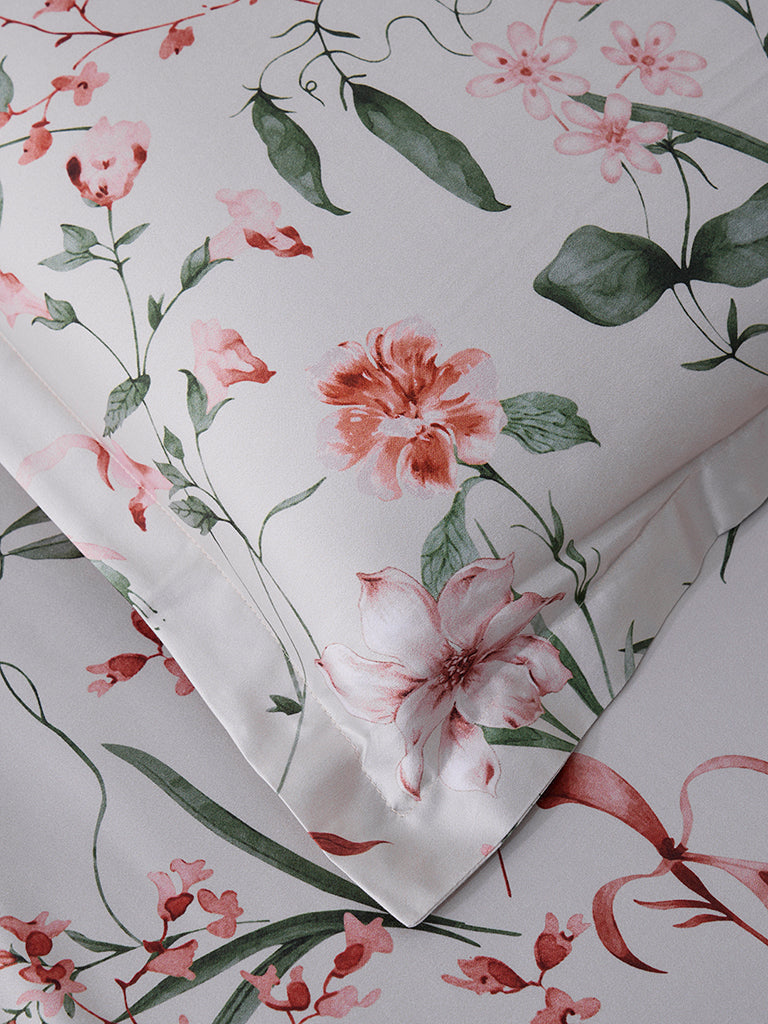 Westside Home Pink Floral Design Double Bed Flat Sheet and Pillowcase Set