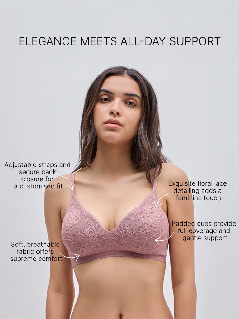 Wunderlove Mauve Lace Design Padded Bra