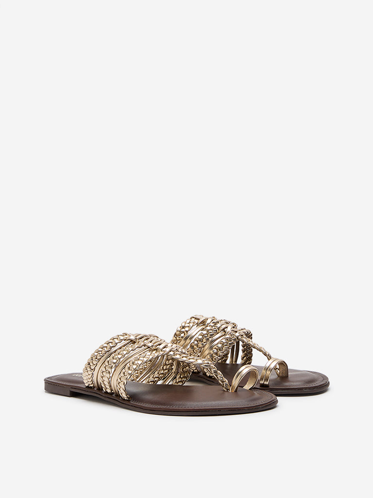 LUNA BLU Gold Braided Kolhapuri Sandals