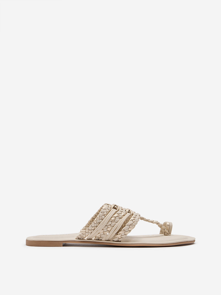 LUNA BLU Ivory Braided Kolhapuri Sandals