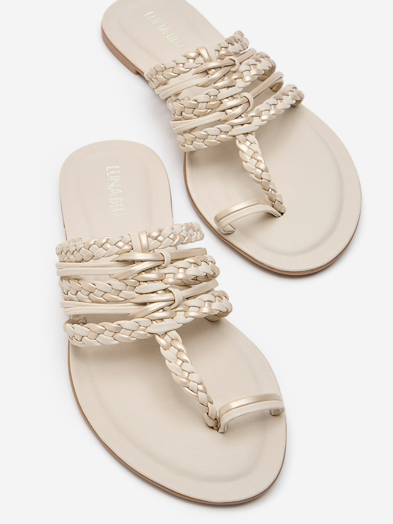 LUNA BLU Ivory Braided Kolhapuri Sandals