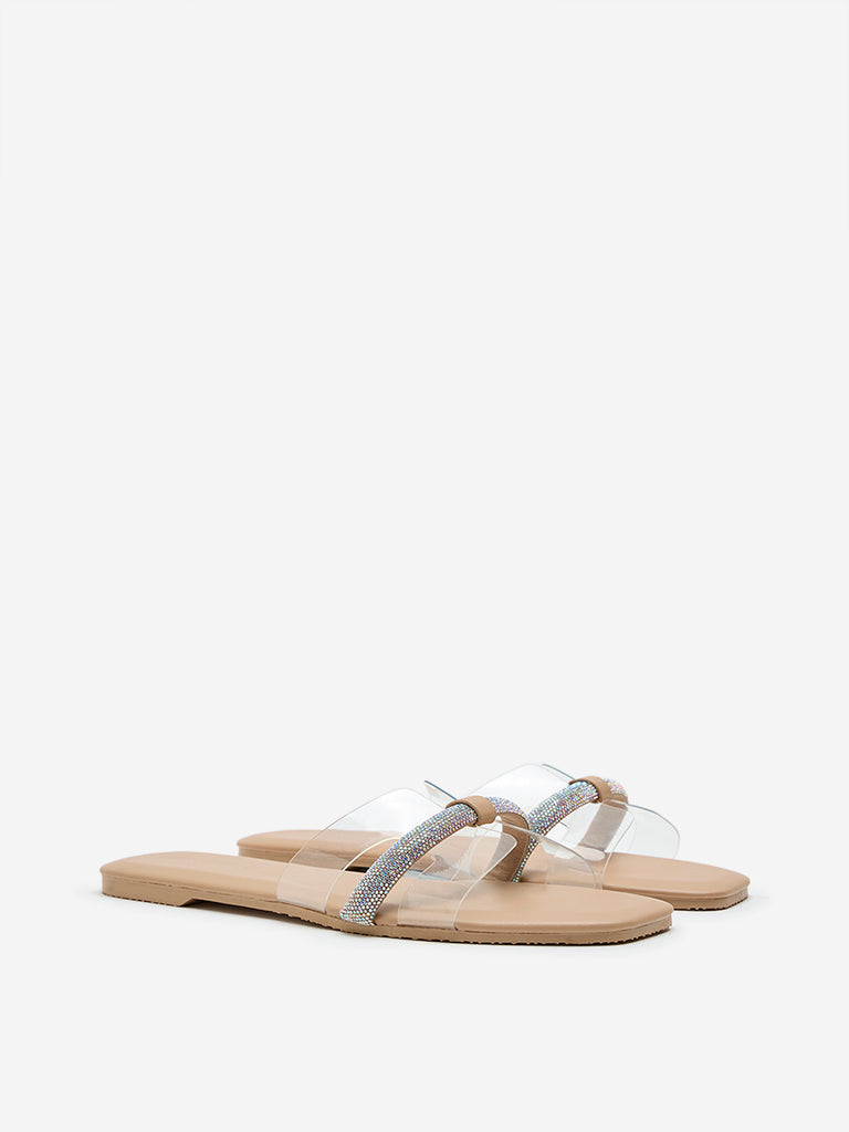 LUNA BLU Beige Embellished Vinyl Sandals