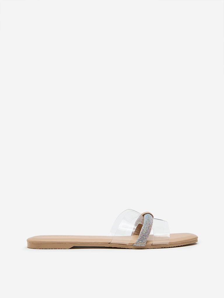 LUNA BLU Beige Embellished Vinyl Sandals