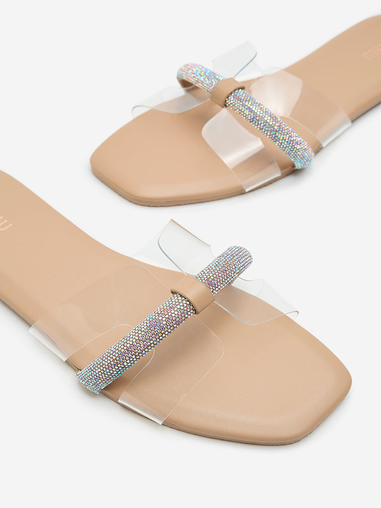 LUNA BLU Beige Embellished Vinyl Sandals