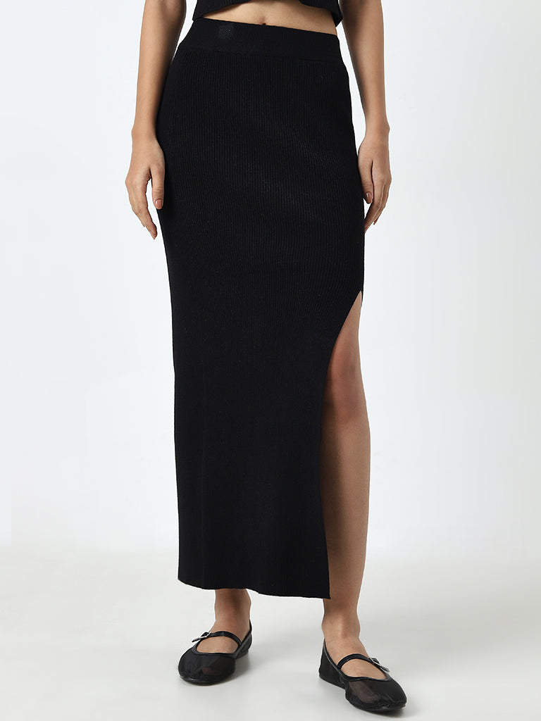 Nuon Black Ribbed High-Rise Skirt