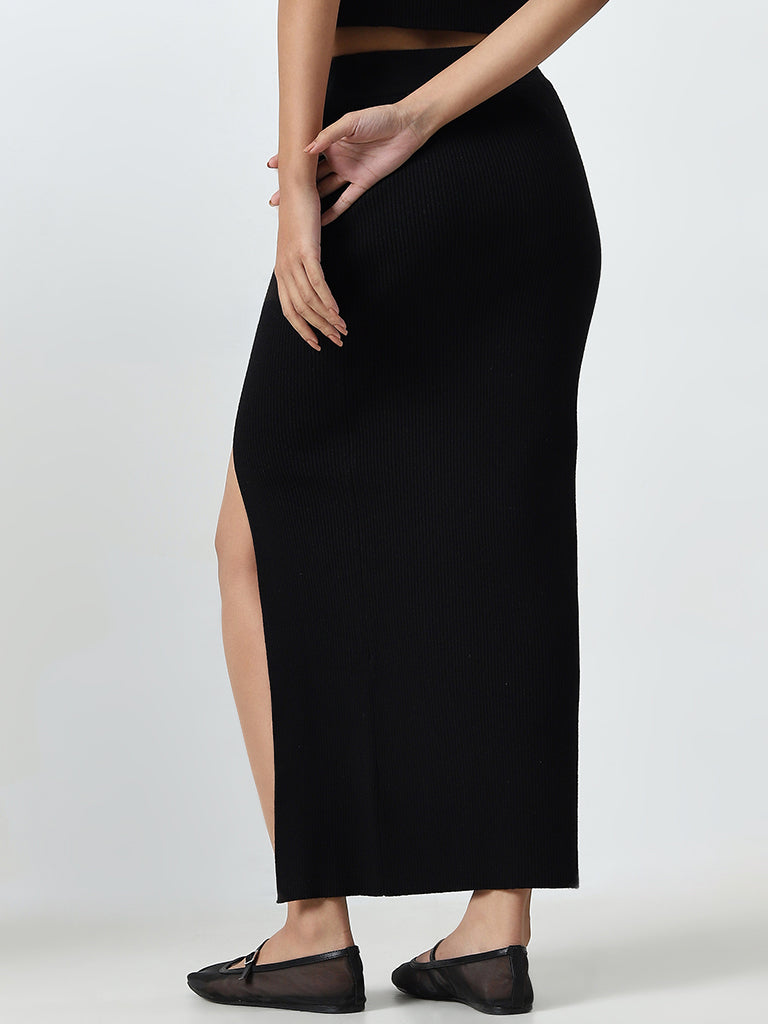 Nuon Black Ribbed High-Rise Skirt