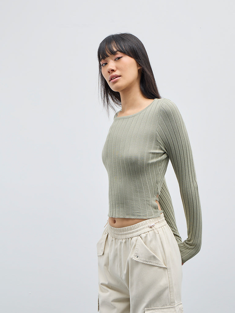 Nuon Sage Self Striped Top