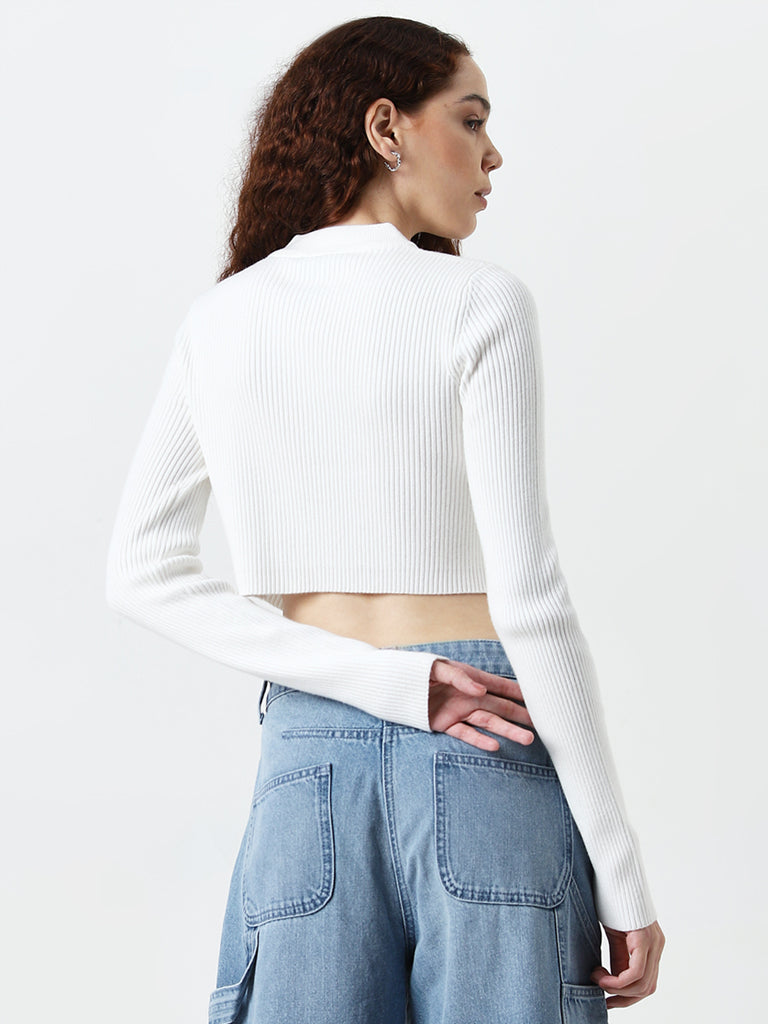 Nuon White Ribbed Textured Jacket