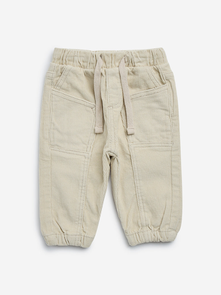 HOP Baby Beige Corduroy Mid-Rise Cotton-Blend Joggers