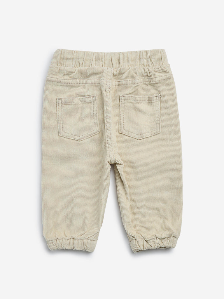 HOP Baby Beige Corduroy Mid-Rise Cotton-Blend Joggers