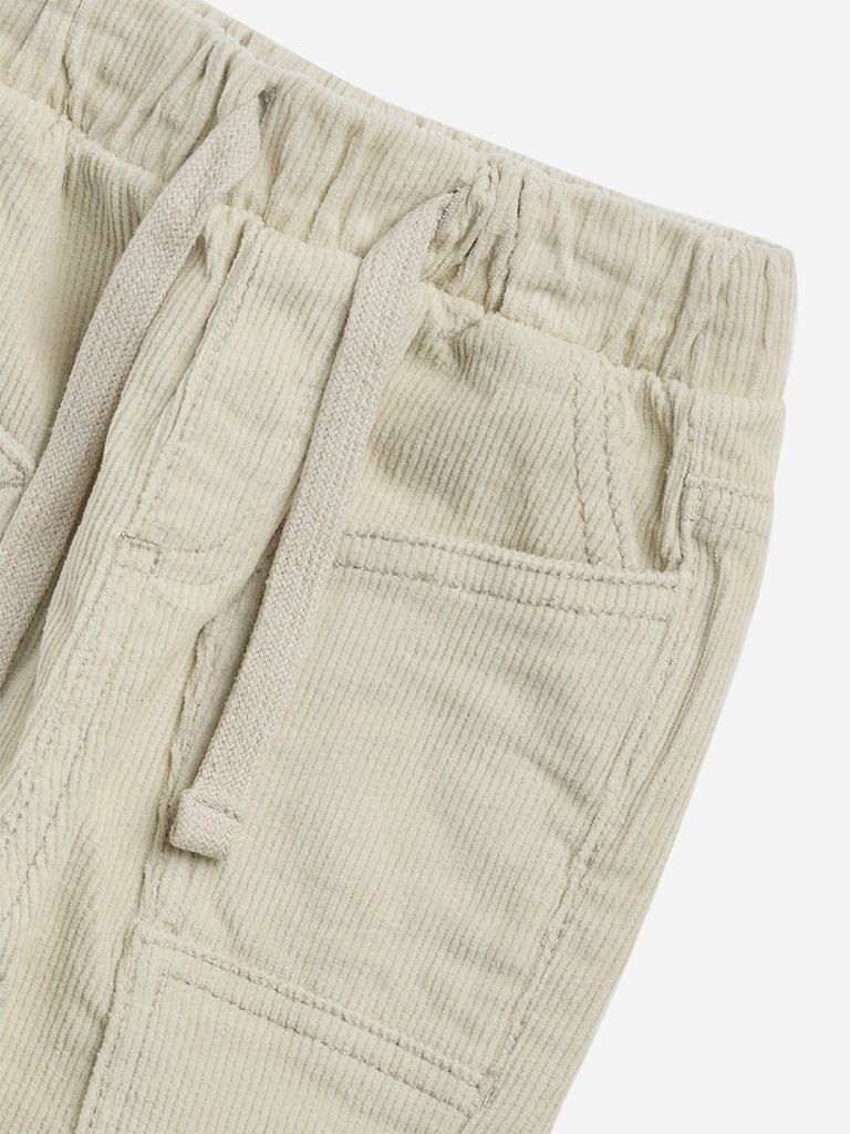 HOP Baby Beige Corduroy Mid-Rise Cotton-Blend Joggers