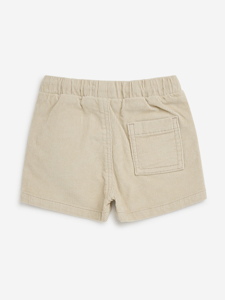 HOP Baby Beige Ribbed Mid-Rise Cotton Blend Shorts