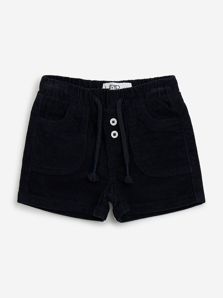 HOP Baby Navy Ribbed Mid-Rise Cotton Blend Shorts