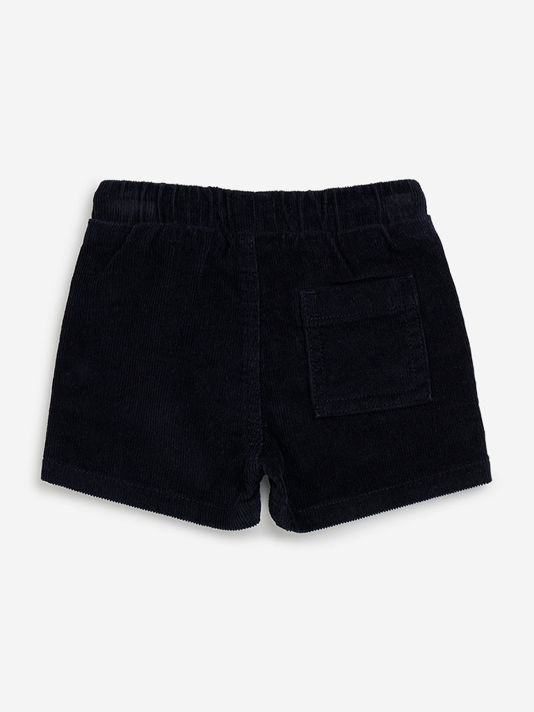 HOP Baby Navy Ribbed Mid-Rise Cotton Blend Shorts