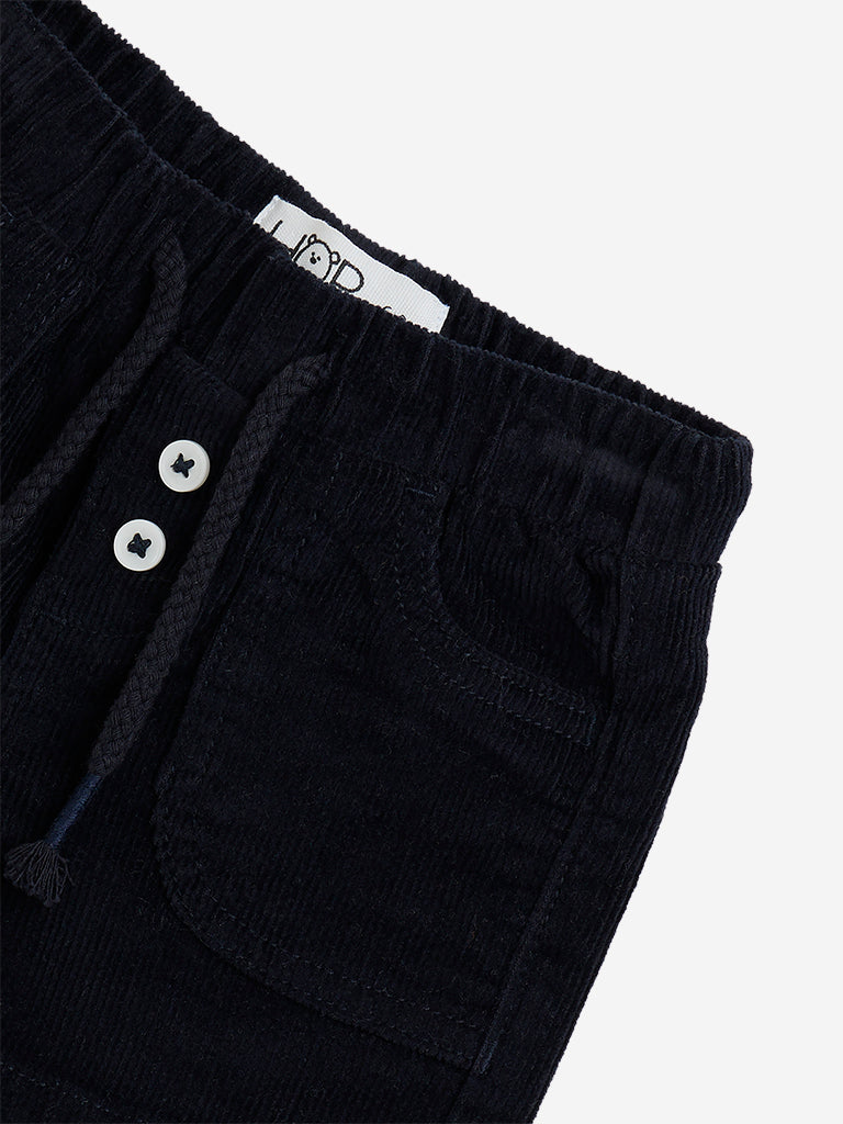 HOP Baby Navy Ribbed Mid-Rise Cotton Blend Shorts