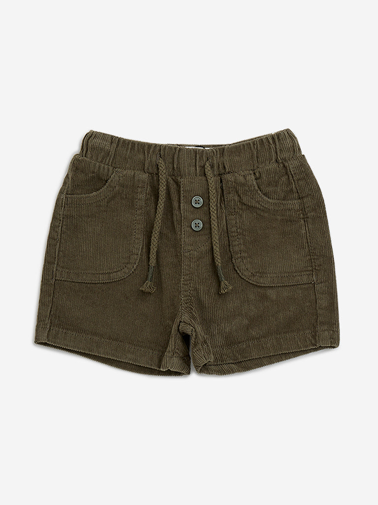 HOP Baby Sage Ribbed Mid-Rise Cotton Blend Shorts