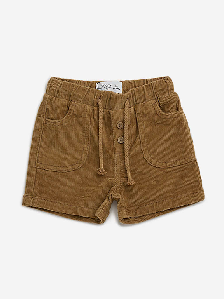 HOP Baby Tan Ribbed Mid-Rise Cotton Blend Shorts