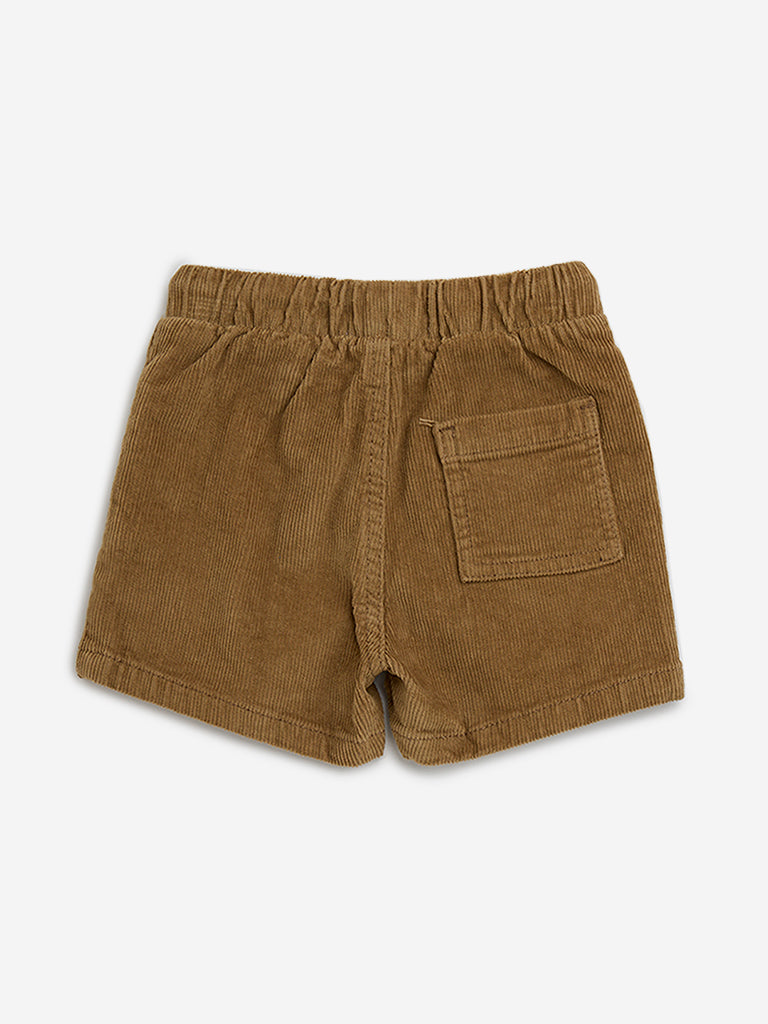 HOP Baby Tan Ribbed Mid-Rise Cotton Blend Shorts