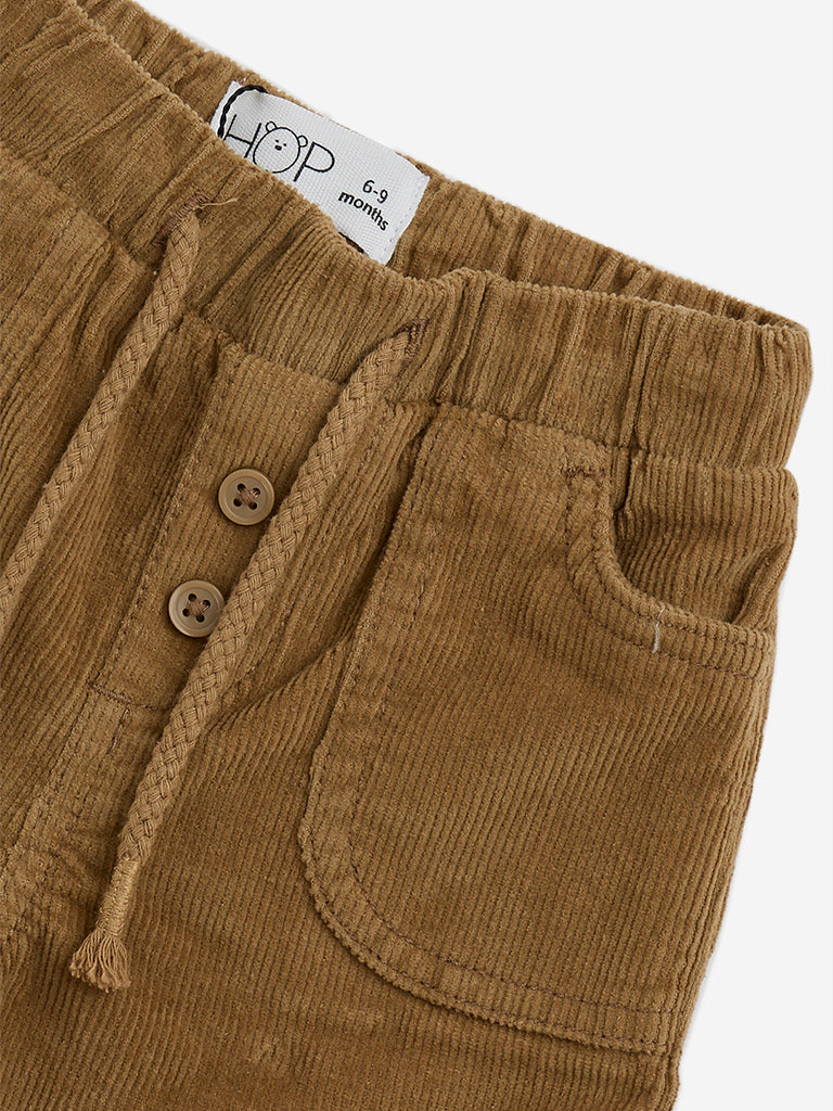 HOP Baby Tan Ribbed Mid-Rise Cotton Blend Shorts