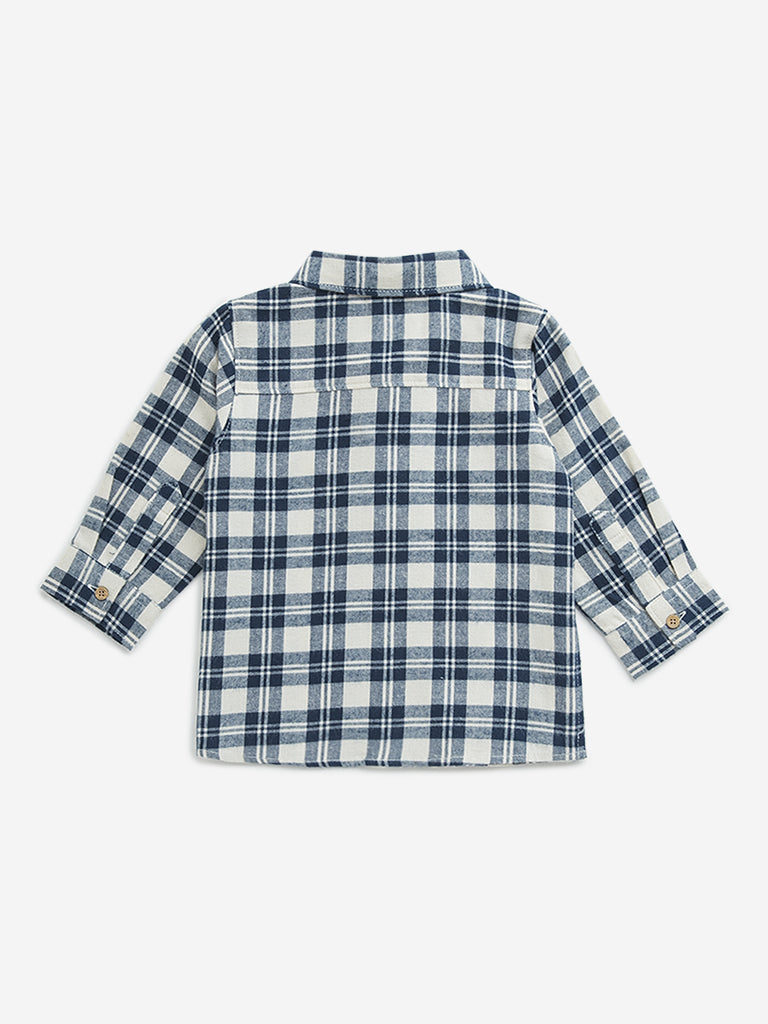 HOP Baby Navy Blue Checkered Cotton Shirt