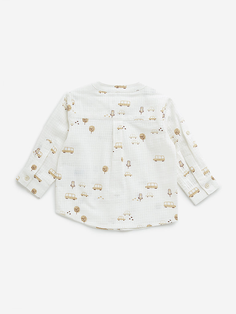 HOP Baby White Checks Printed Cotton Shirt