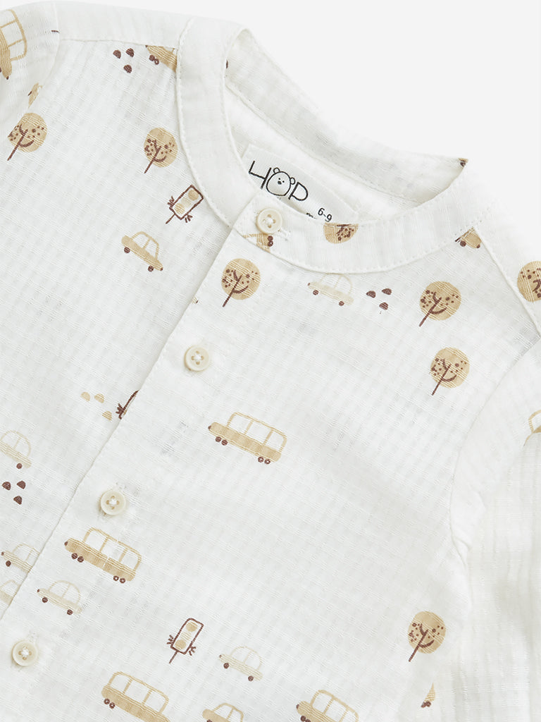 HOP Baby White Checks Printed Cotton Shirt