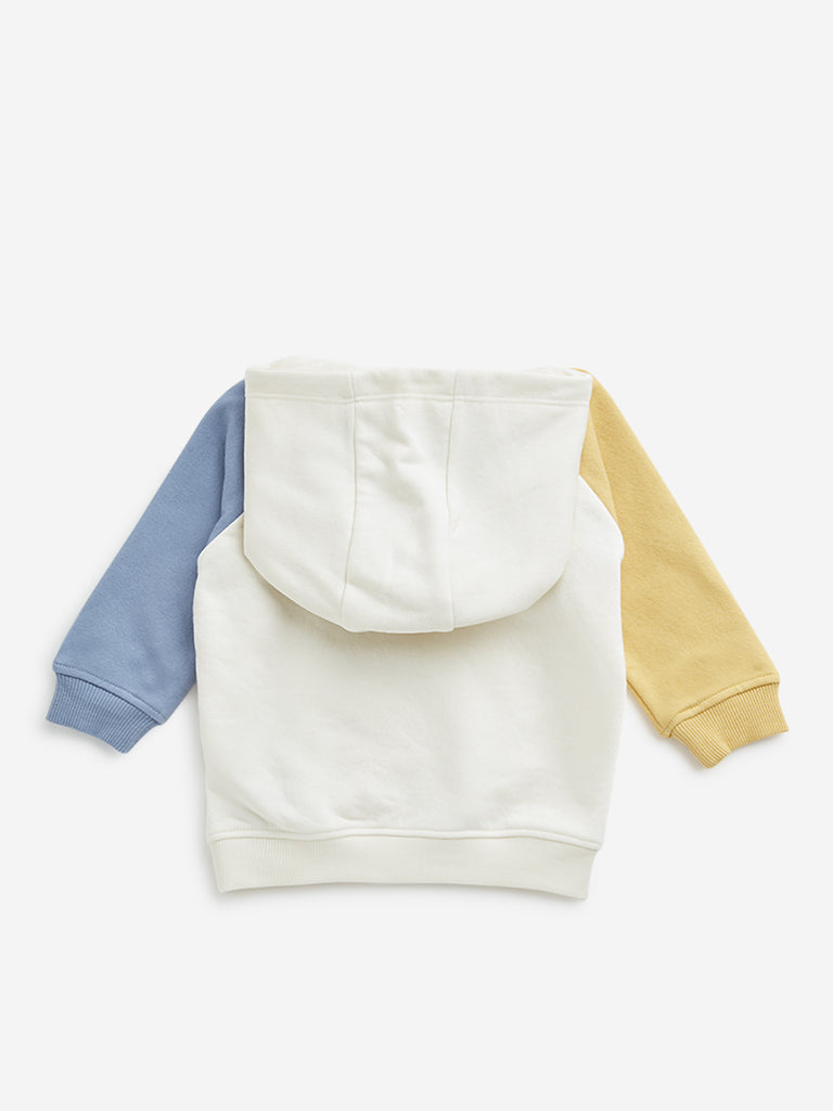 HOP Baby Off-White Colour-Blocked Cotton Blend Sweatshirt