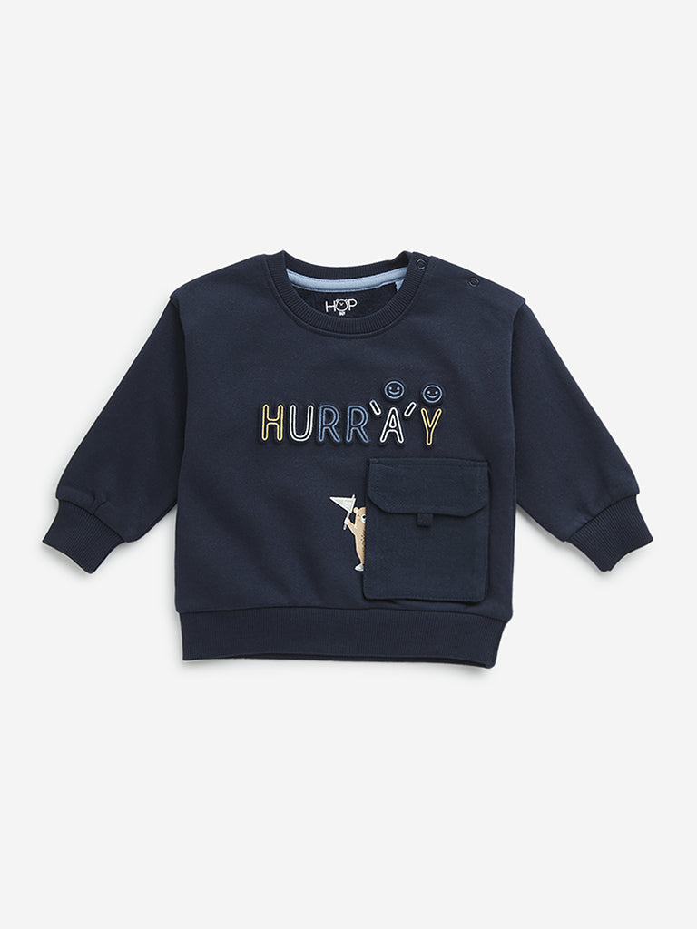 HOP Baby Navy Text Printed Cotton Blend Sweatshirt