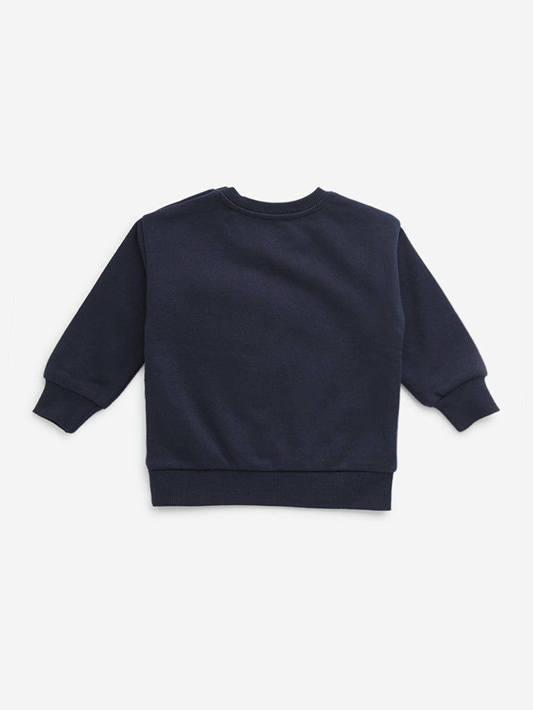 HOP Baby Navy Text Printed Cotton Blend Sweatshirt