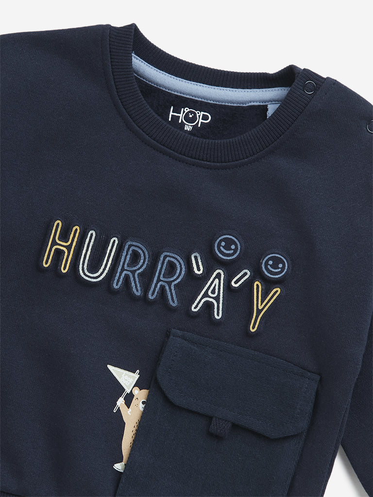 HOP Baby Navy Text Printed Cotton Blend Sweatshirt