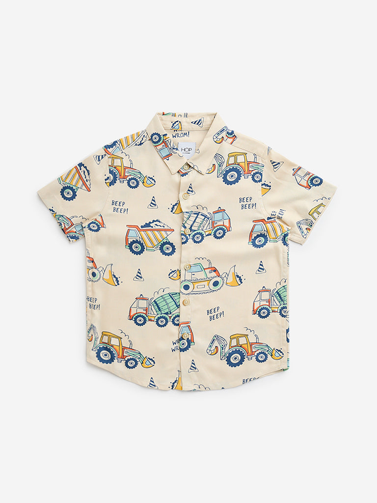 HOP Kids Beige Vehicle Print Shirt