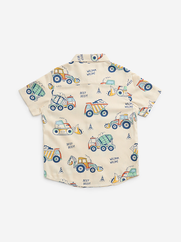 HOP Kids Beige Vehicle Print Shirt