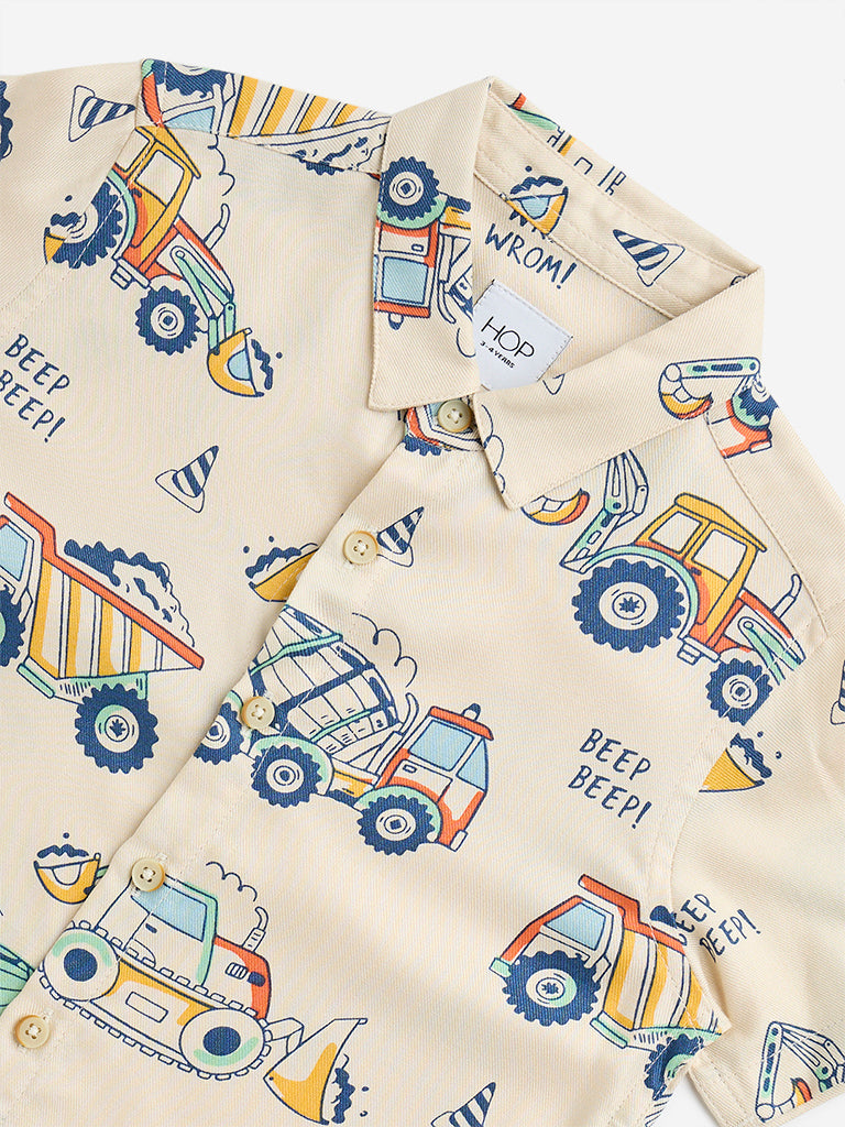 HOP Kids Beige Vehicle Print Shirt