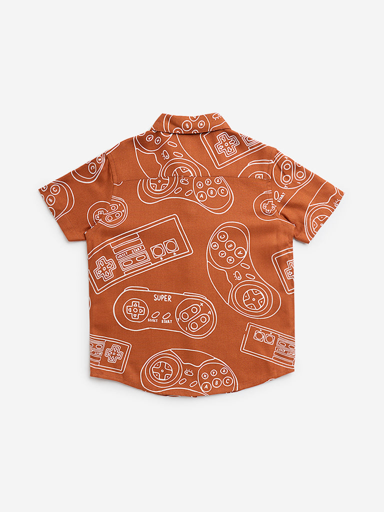 HOP Kids Brown Gaming Console Printed Shirt