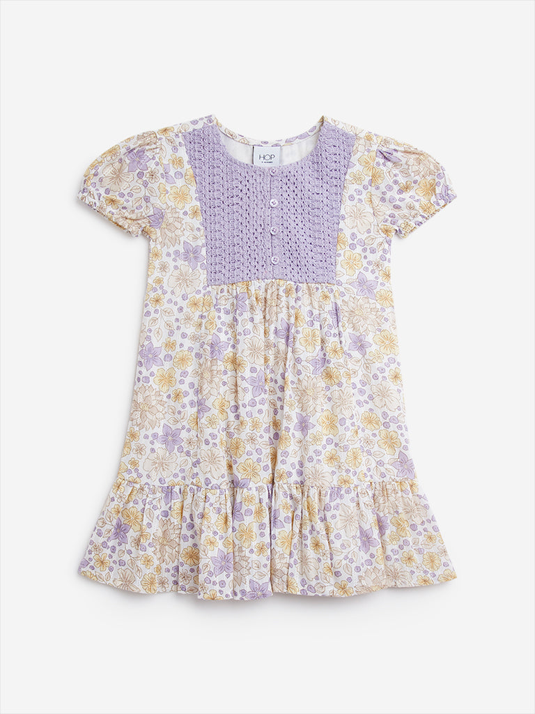 HOP Kids Lilac Floral Design Drop-Waist Cotton Dress