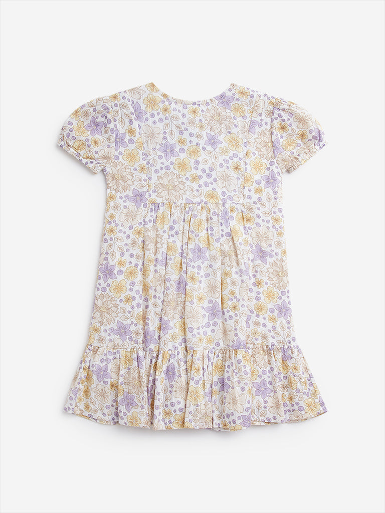 HOP Kids Lilac Floral Design Drop-Waist Cotton Dress