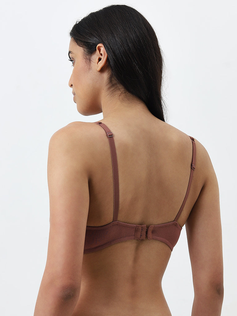 Wunderlove Light Brown Lace-Designed Padded and Wired Bra