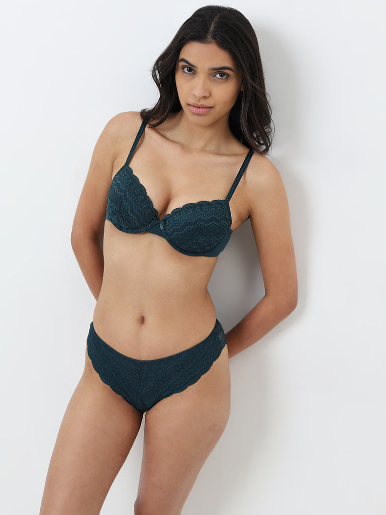 Wunderlove Green Lace-Designed Padded and Wired Bra